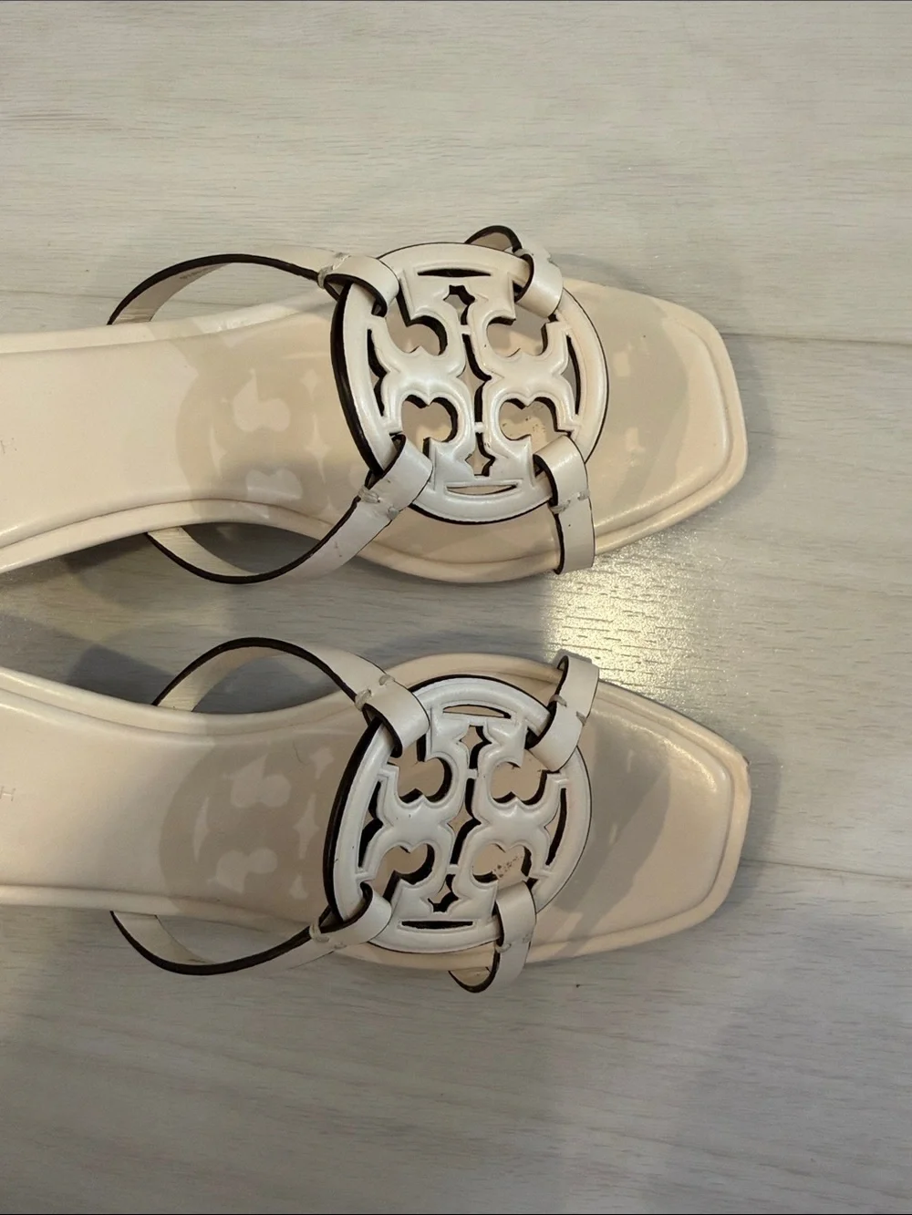 Tory Burch Ivory Logo Slide Mule Heels